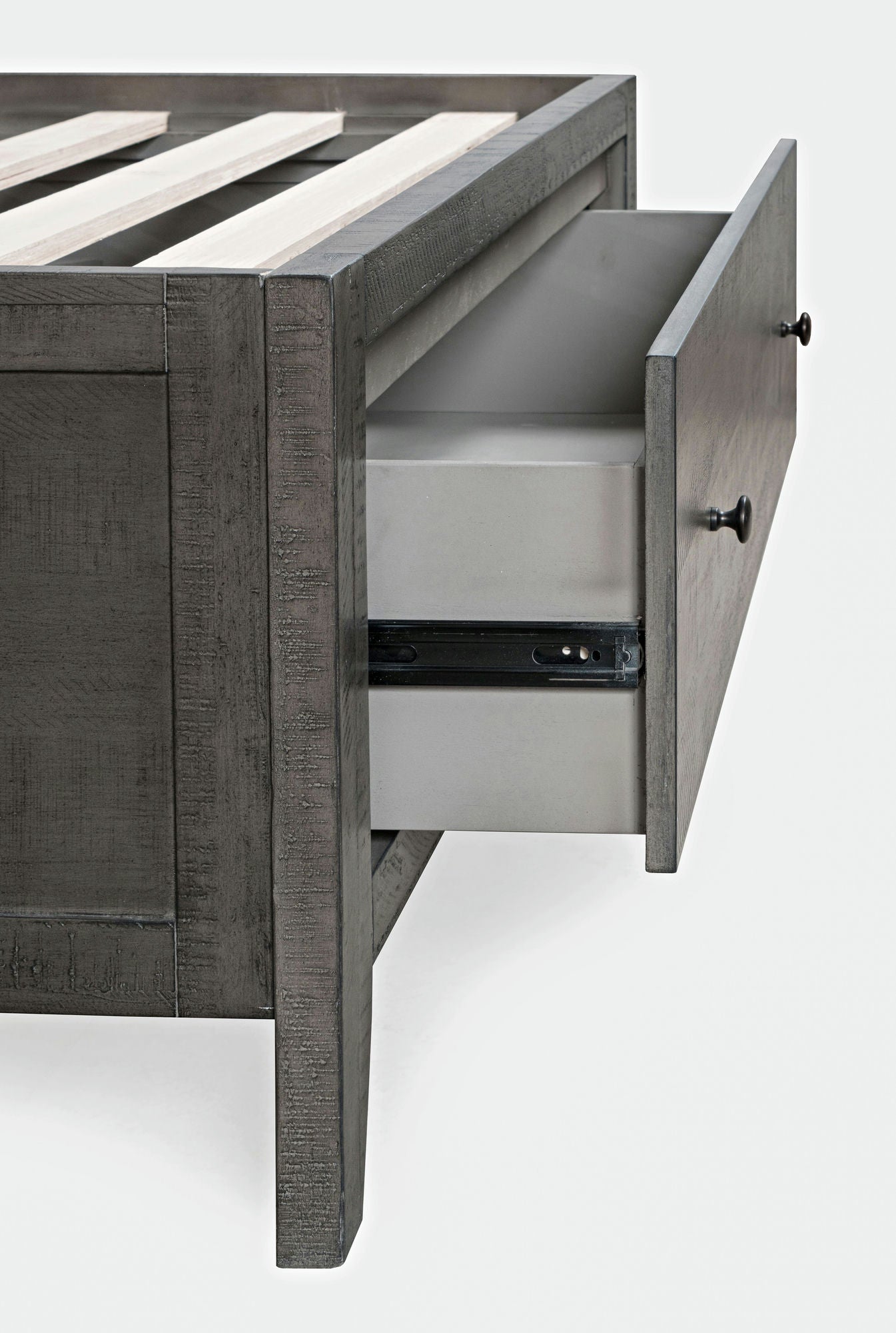 Maxton Coastal Distressed Acacia Twin Size Bed with Storage Drawers - Stone