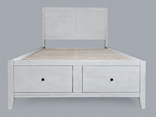 Maxton Coastal Distressed Acacia Full Size Bed with Storage Drawers - Ivory