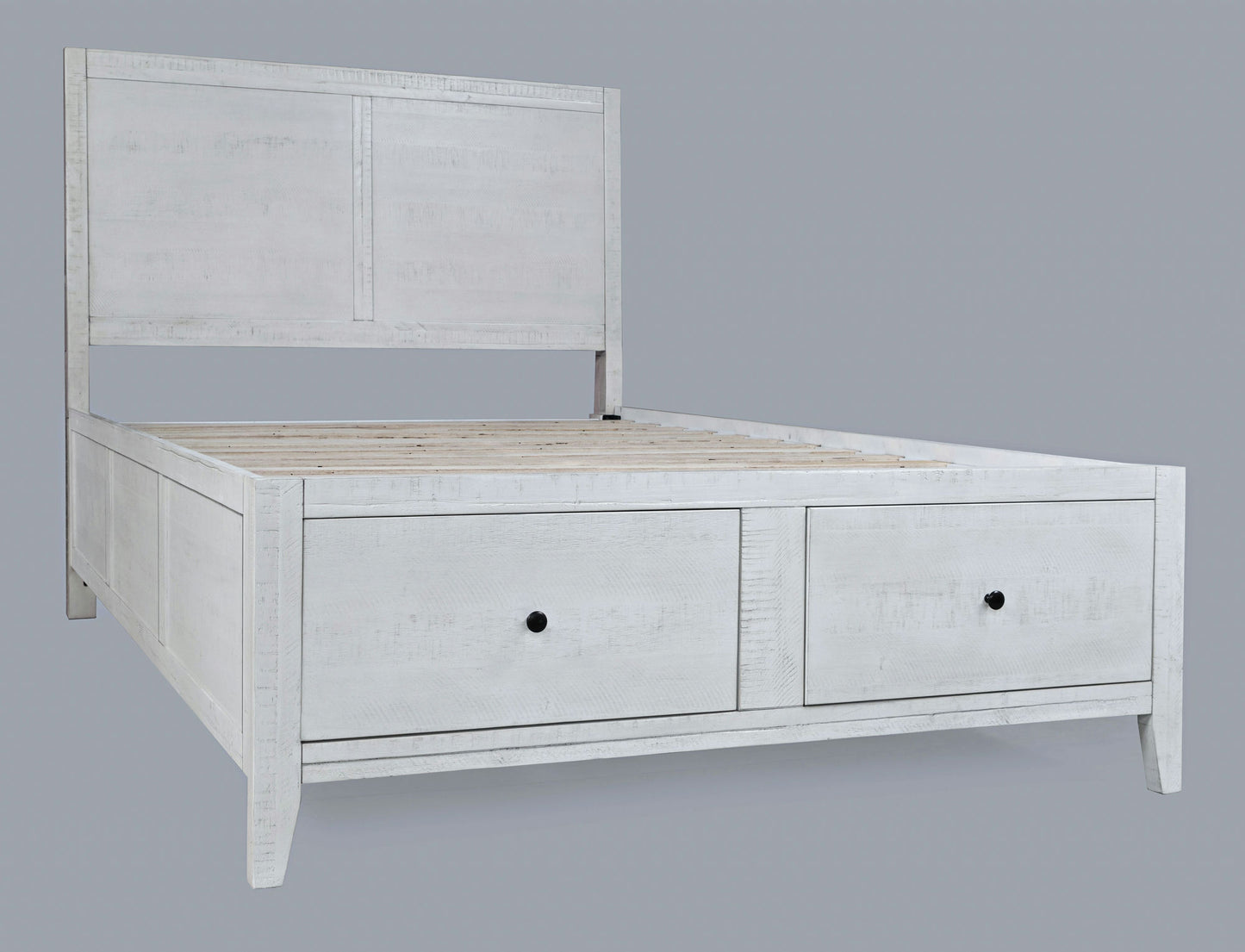 Maxton Coastal Distressed Acacia Full Size Bed with Storage Drawers - Ivory