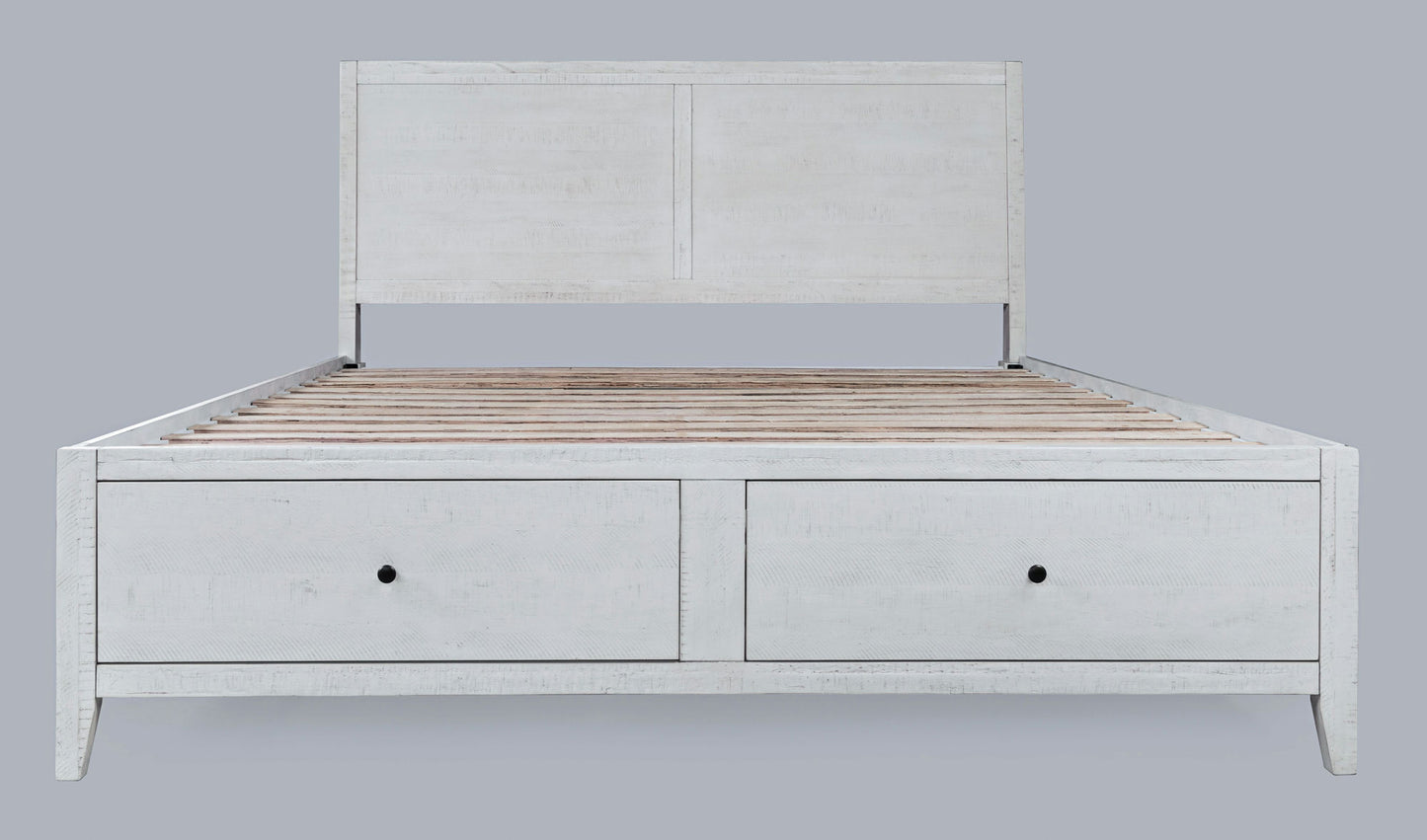 Maxton Coastal Distressed Acacia King Size Bed with Storage Drawers - Ivory