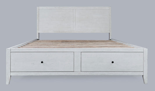 Maxton Coastal Distressed Acacia King Size Bed with Storage Drawers - Ivory