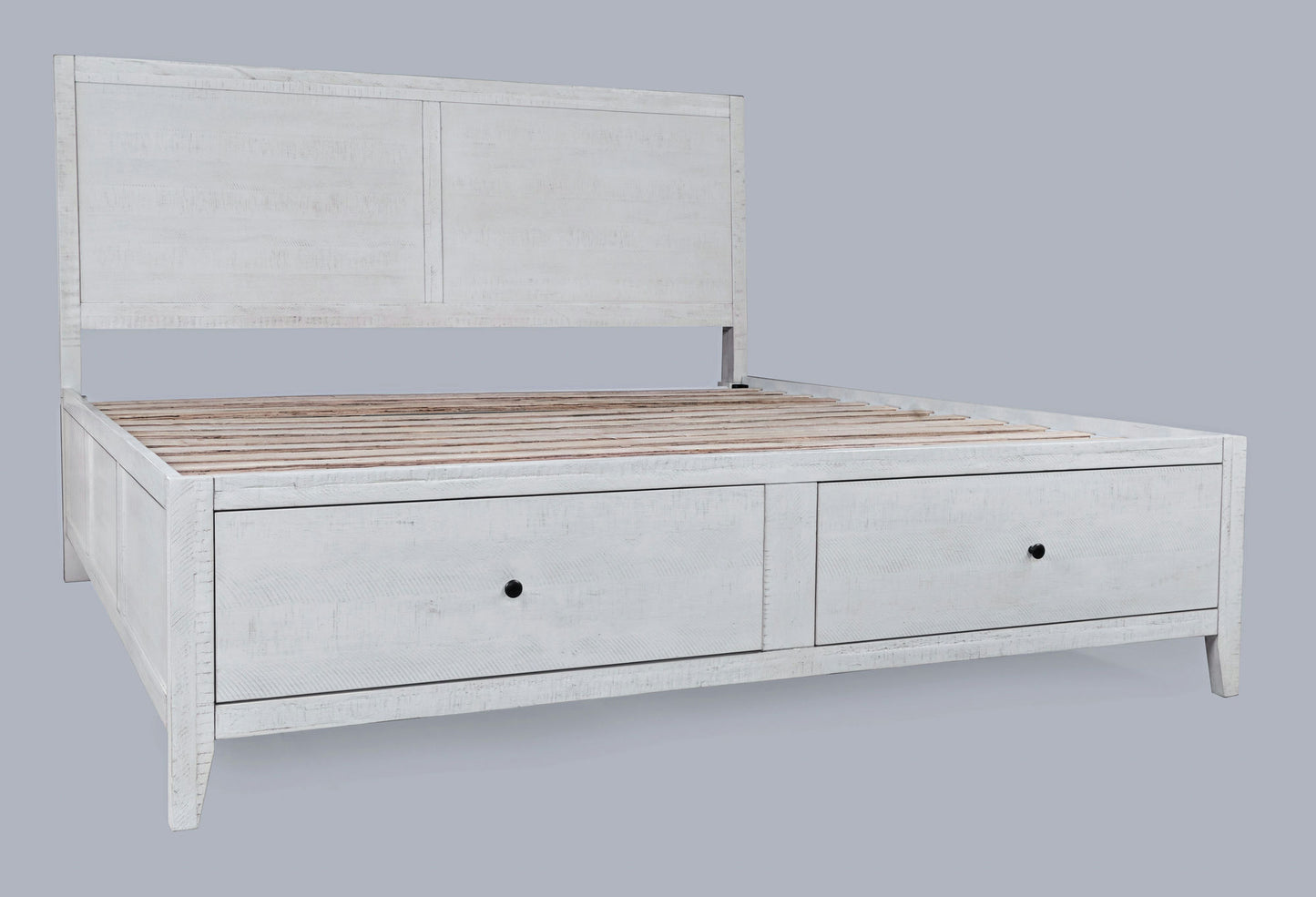 Maxton Coastal Distressed Acacia King Size Bed with Storage Drawers - Ivory