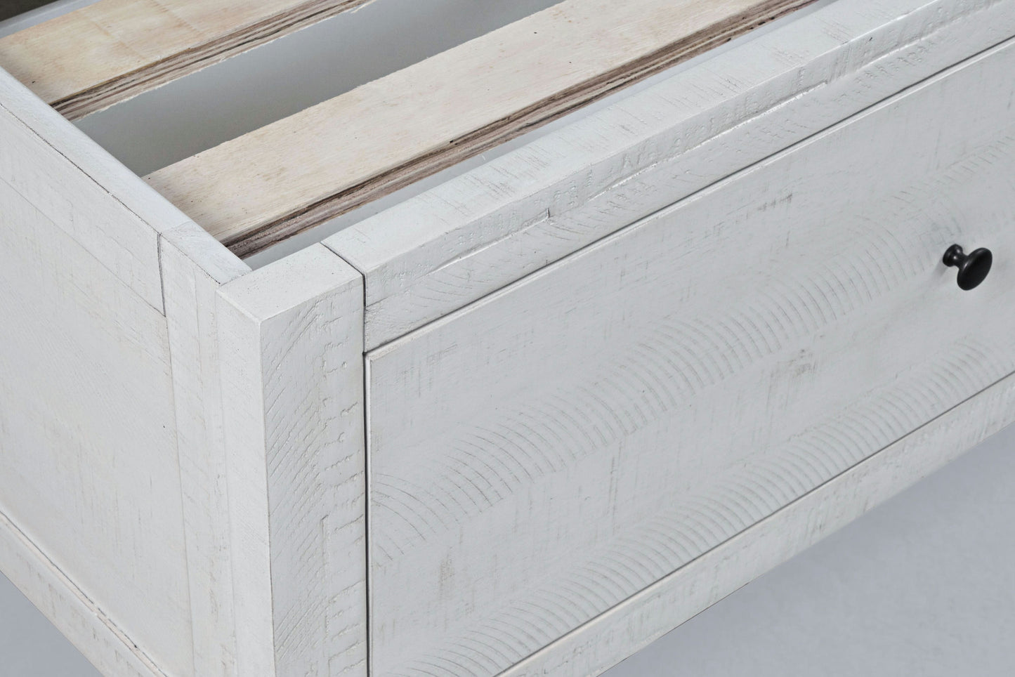 Maxton Coastal Distressed Acacia King Size Bed with Storage Drawers - Ivory