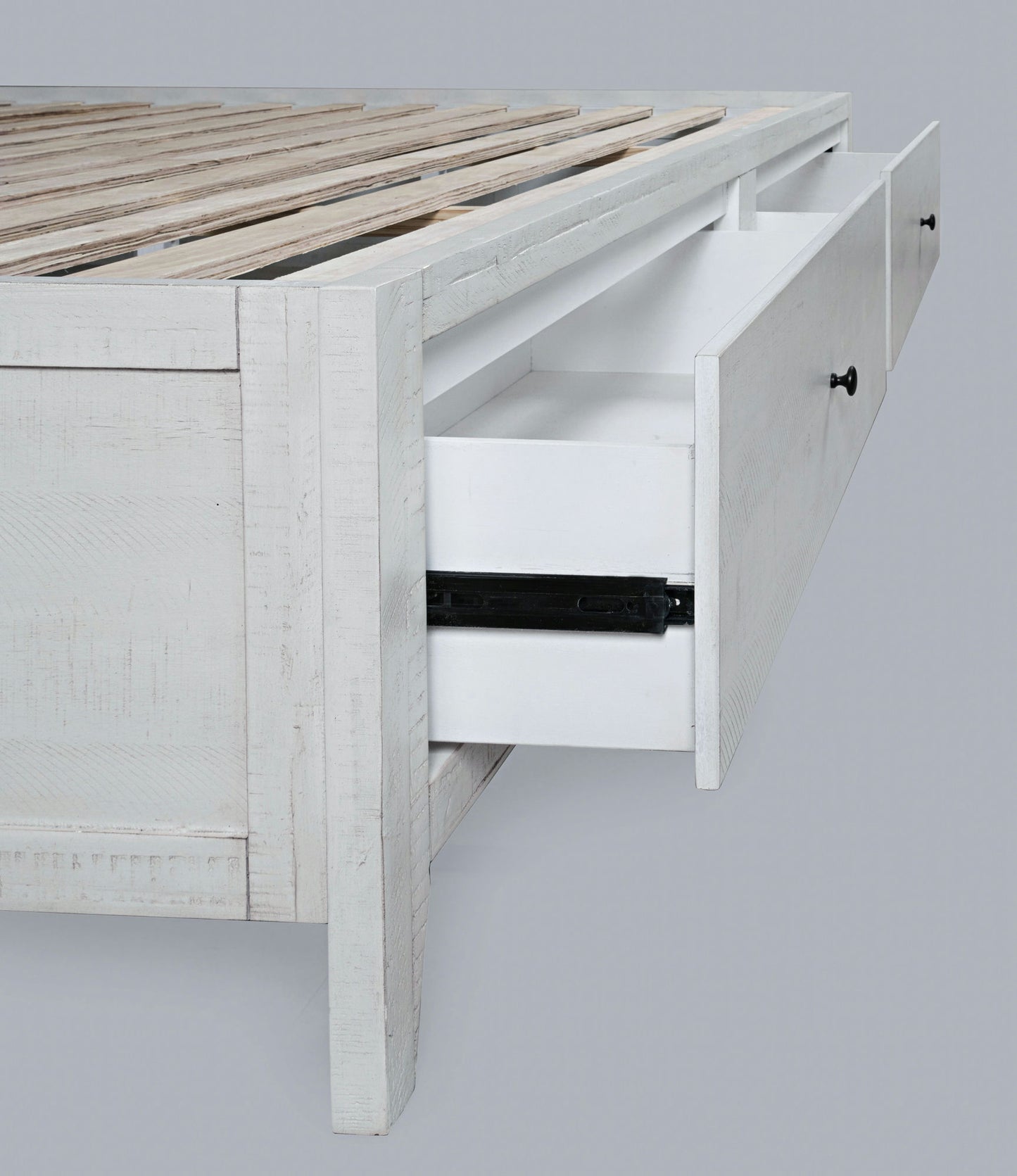 Maxton Coastal Distressed Acacia King Size Bed with Storage Drawers - Ivory