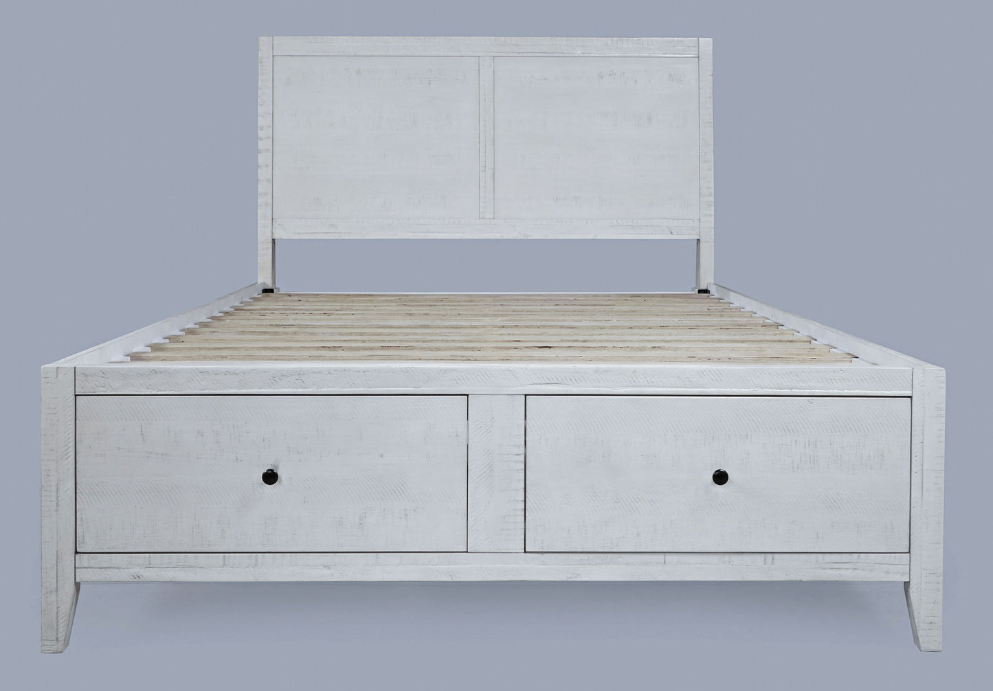 Maxton Coastal Distressed Acacia Queen Size Bed with Storage Drawers - Ivory