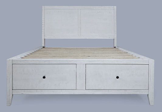Maxton Coastal Distressed Acacia Queen Size Bed with Storage Drawers - Ivory