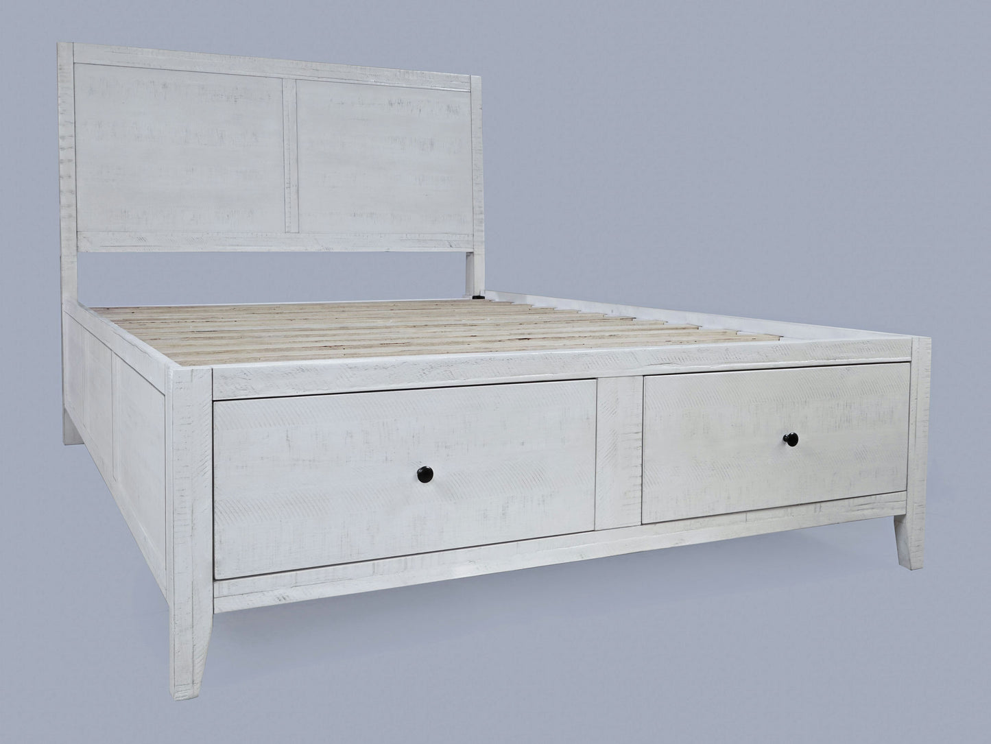 Maxton Coastal Distressed Acacia Queen Size Bed with Storage Drawers - Ivory