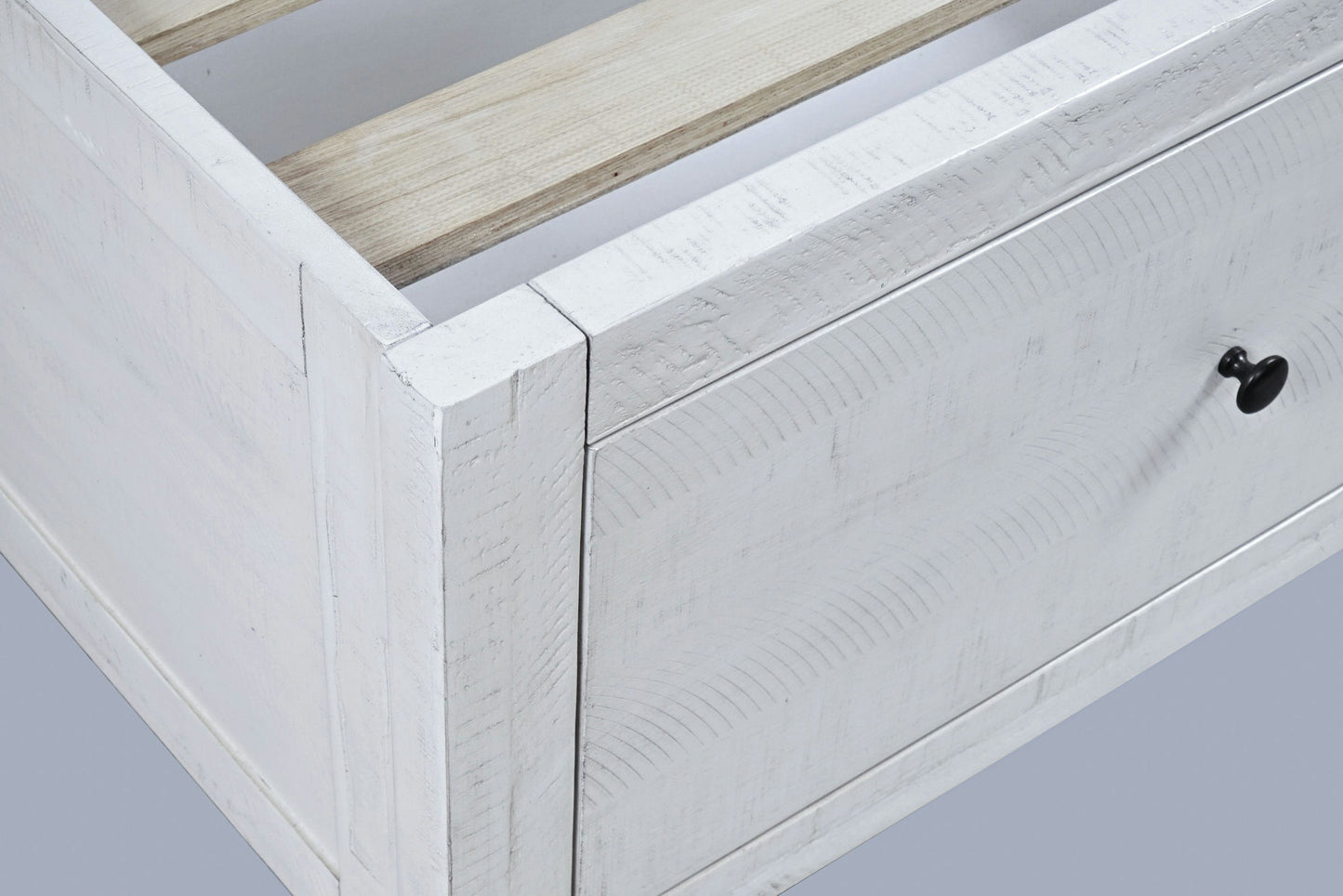 Maxton Coastal Distressed Acacia Queen Size Bed with Storage Drawers - Ivory