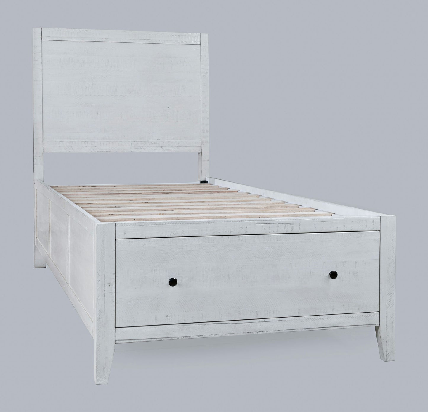 Maxton Coastal Distressed Acacia Twin Size Bed with Storage Drawers - Ivory