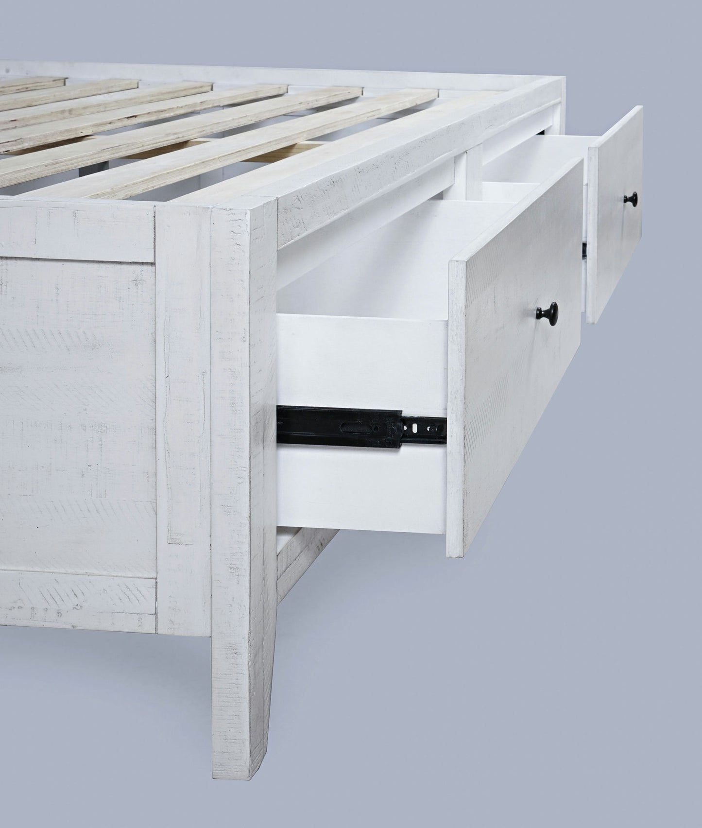 Maxton Coastal Distressed Acacia Twin Size Bed with Storage Drawers - Ivory