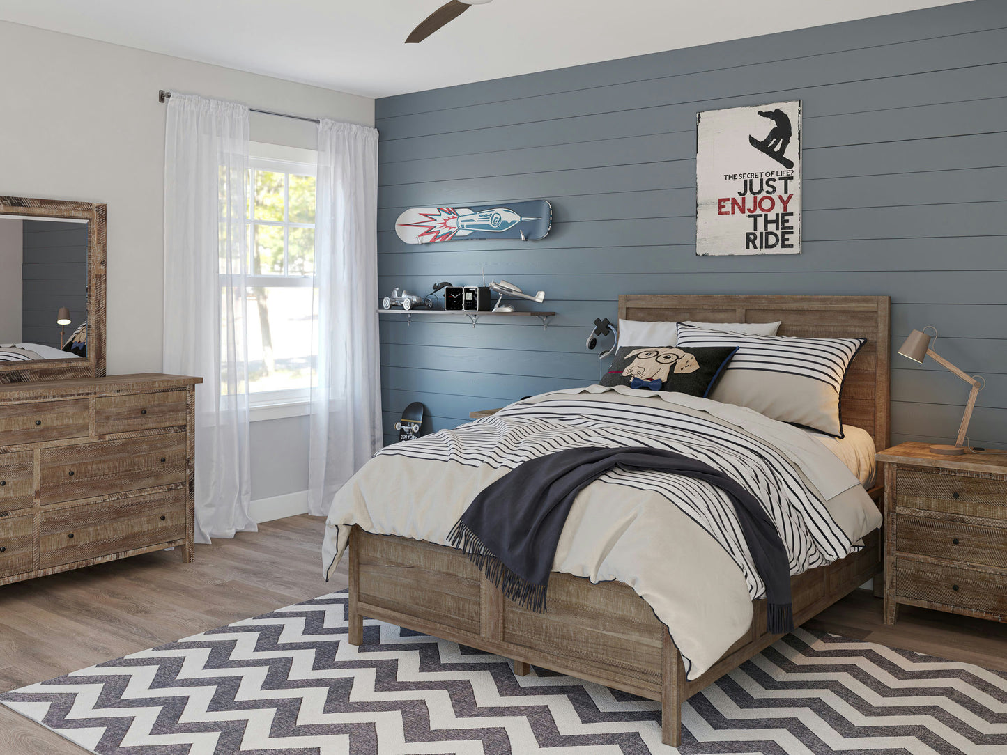 Maxton Contemporary Coastal Distressed Acacia King Size Bed - Wash Brown