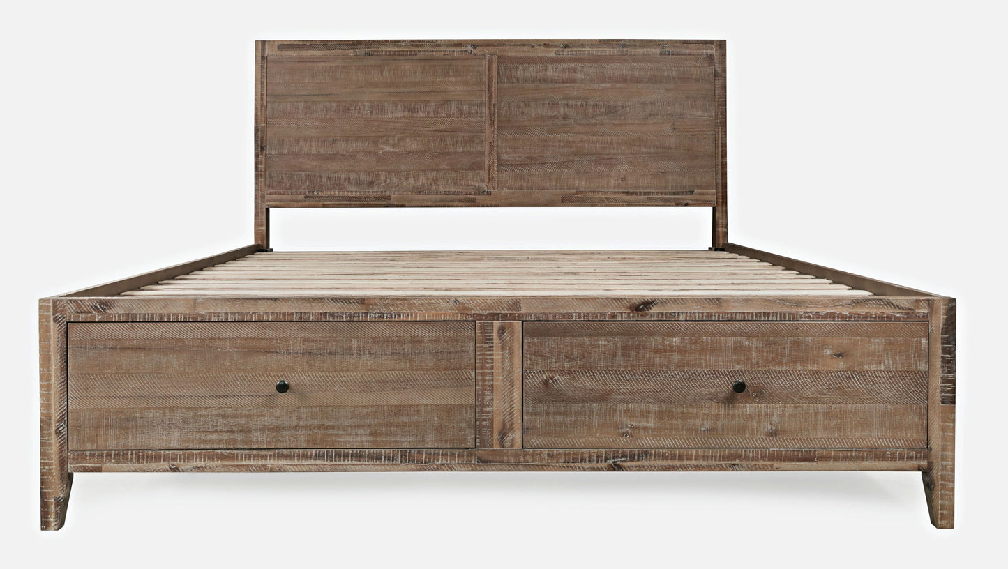 Maxton Coastal Distressed Acacia King Size Bed with Storage Drawers - Wash Brown