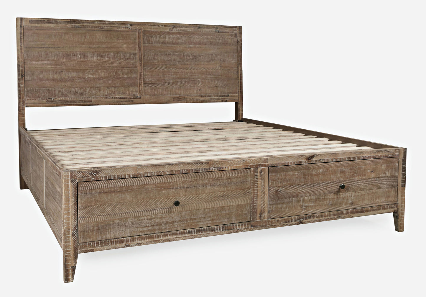 Maxton Coastal Distressed Acacia King Size Bed with Storage Drawers - Wash Brown