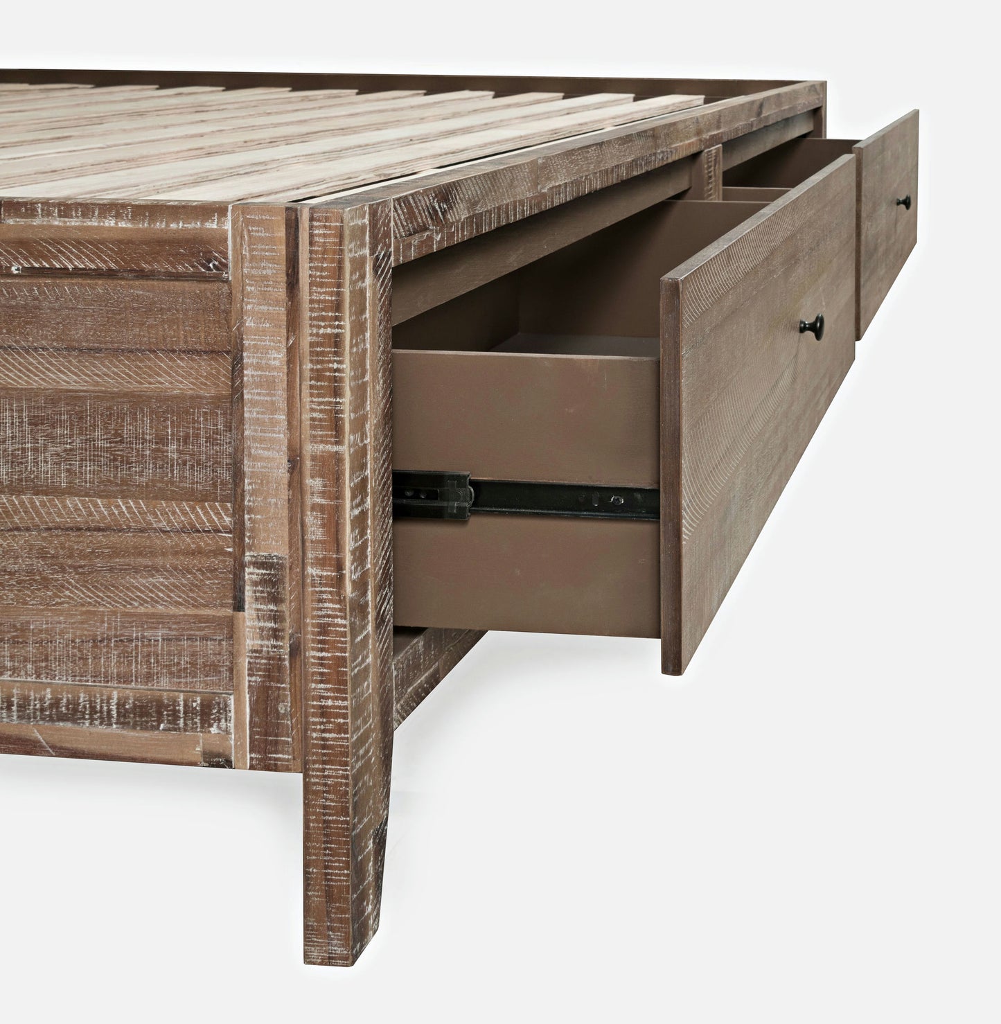 Maxton Coastal Distressed Acacia King Size Bed with Storage Drawers - Wash Brown