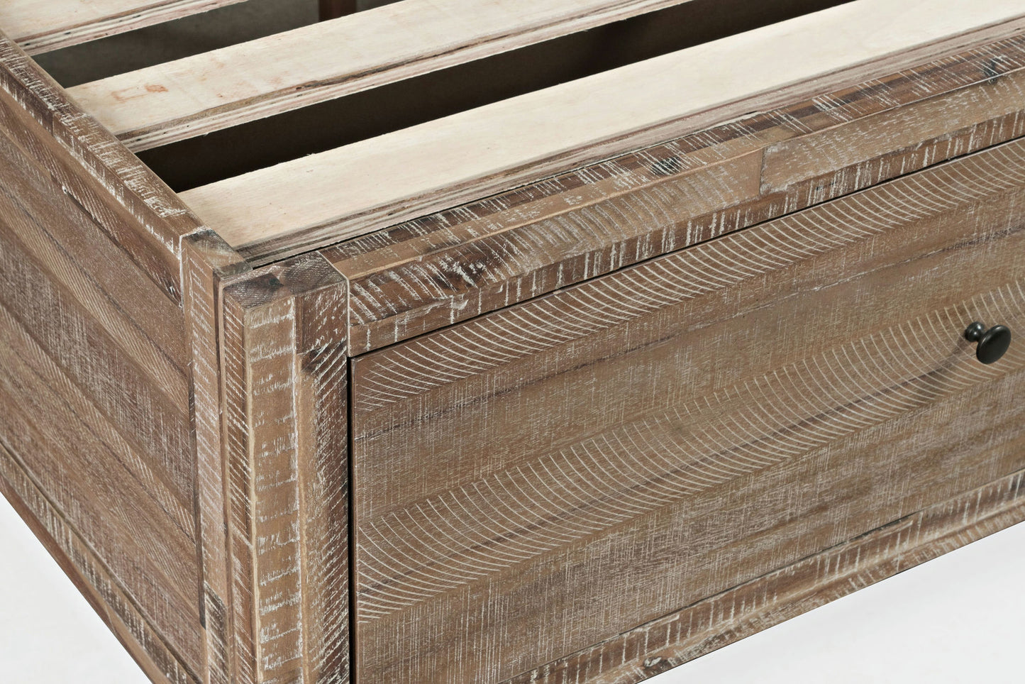 Maxton Coastal Distressed Acacia King Size Bed with Storage Drawers - Wash Brown