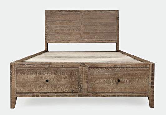 Maxton Coastal Distressed Acacia Queen Size Bed with Storage Drawers - Brown