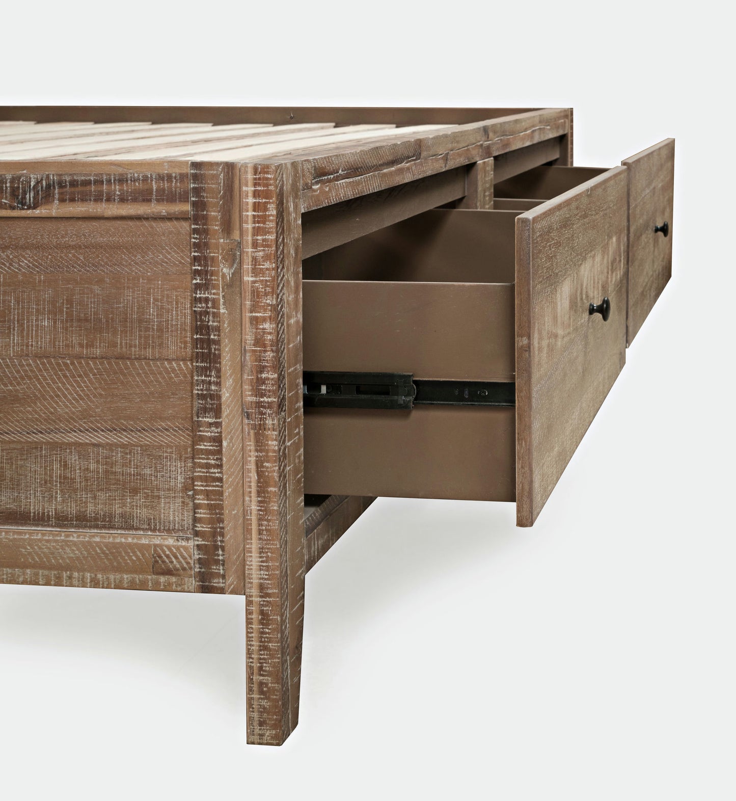 Maxton Coastal Distressed Acacia Queen Size Bed with Storage Drawers - Brown