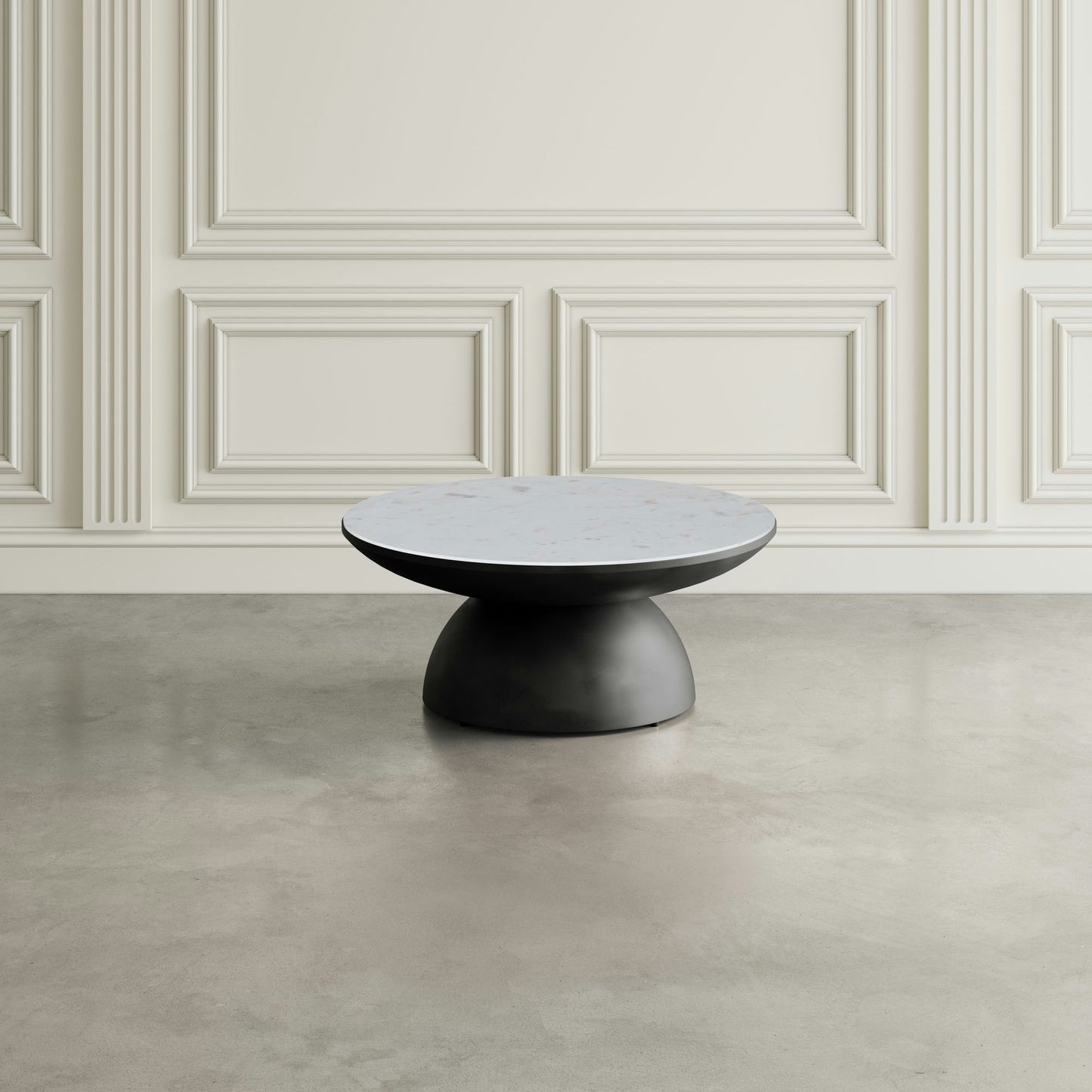 Circularity Modern Luxury Marble and Iron 35" Round Pedestal Coffee Table