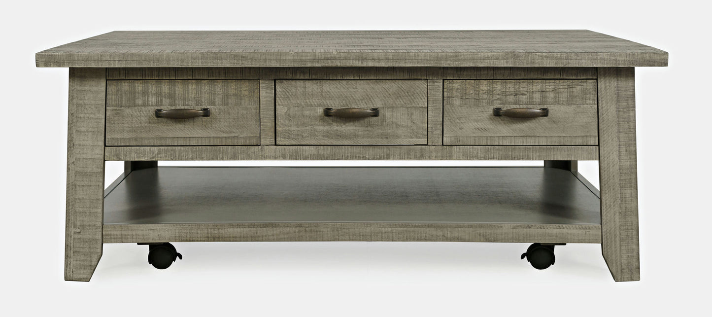 Telluride 50" Coffee Table with Caster Wheels and Pull-Through Drawers - Grey