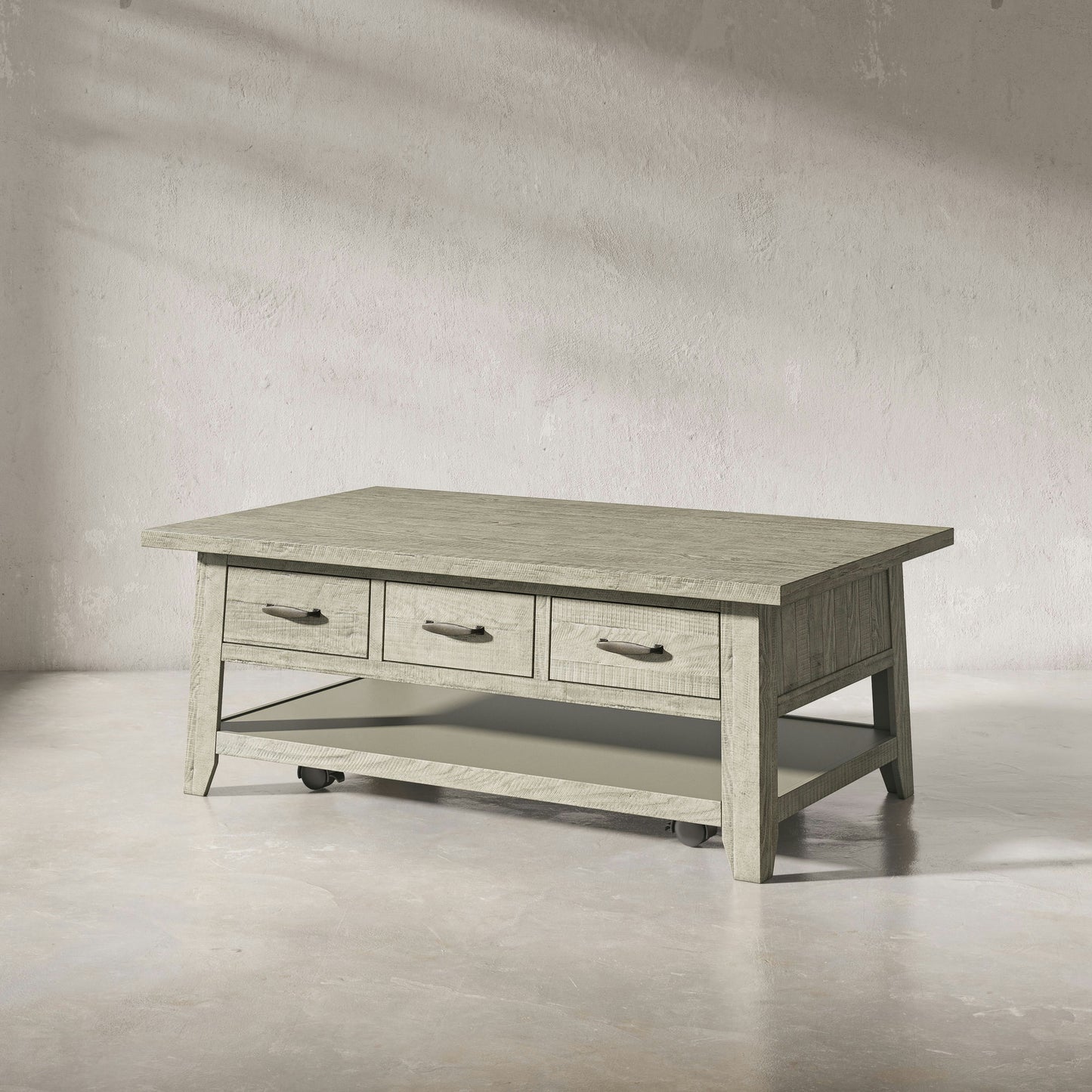 Telluride 50" Coffee Table with Caster Wheels and Pull-Through Drawers - Grey