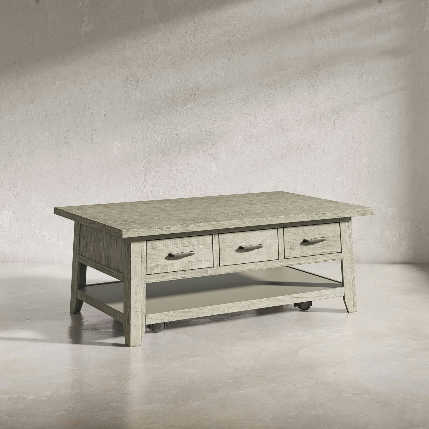 Telluride 50" Coffee Table with Caster Wheels and Pull-Through Drawers - Grey