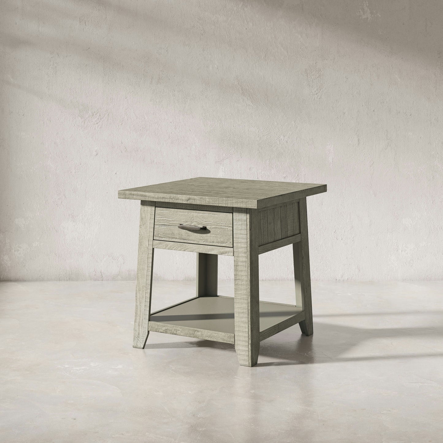 Telluride Rustic Distressed Acacia End Table with Storage - Driftwood Grey