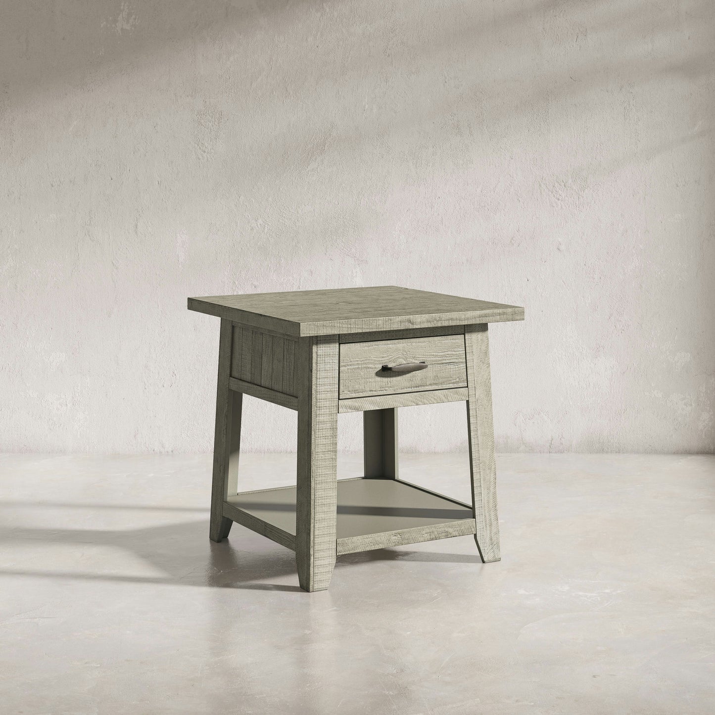 Telluride Rustic Distressed Acacia End Table with Storage - Driftwood Grey