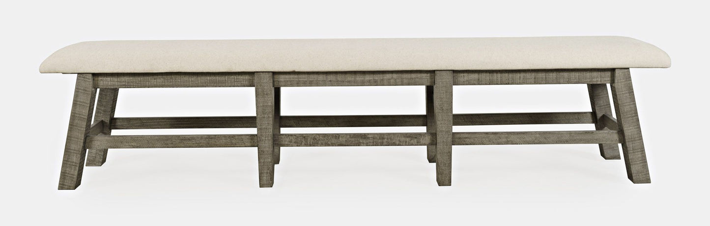 Telluride Rustic Distressed Pine 85" Upholstered Dining Bench - Driftwood Gray