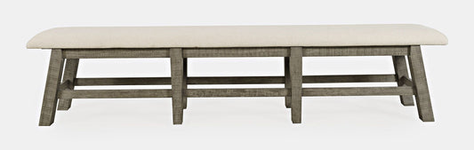 Telluride Rustic Distressed Pine 85" Upholstered Dining Bench - Driftwood Gray