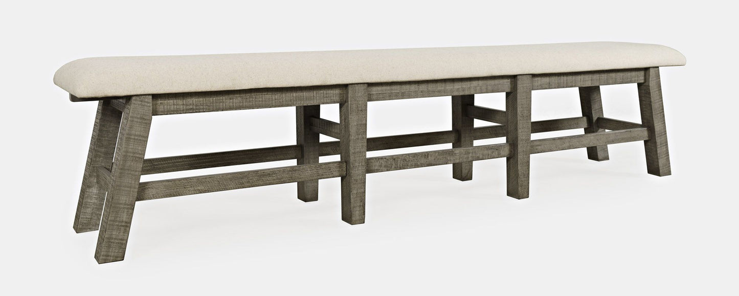 Telluride Rustic Distressed Pine 85" Upholstered Dining Bench - Driftwood Gray
