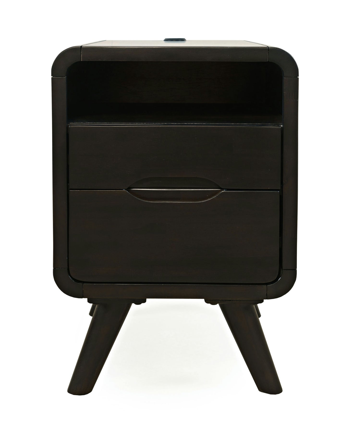 Marlowe Mid-Century USB Charging Curved Chairside End Table with Storage Drawers