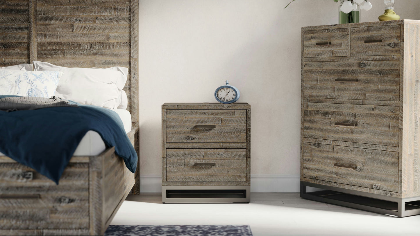 East Hampton Modern Coastal 25" Distressed Acacia Nightstand with USB Charging
