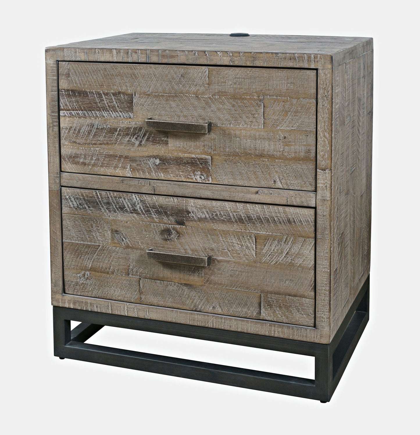 East Hampton Modern Coastal 25" Distressed Acacia Nightstand with USB Charging
