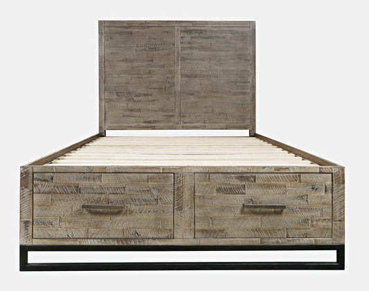 East Hampton Modern Coastal Distressed Queen Storage Bed with Drawers