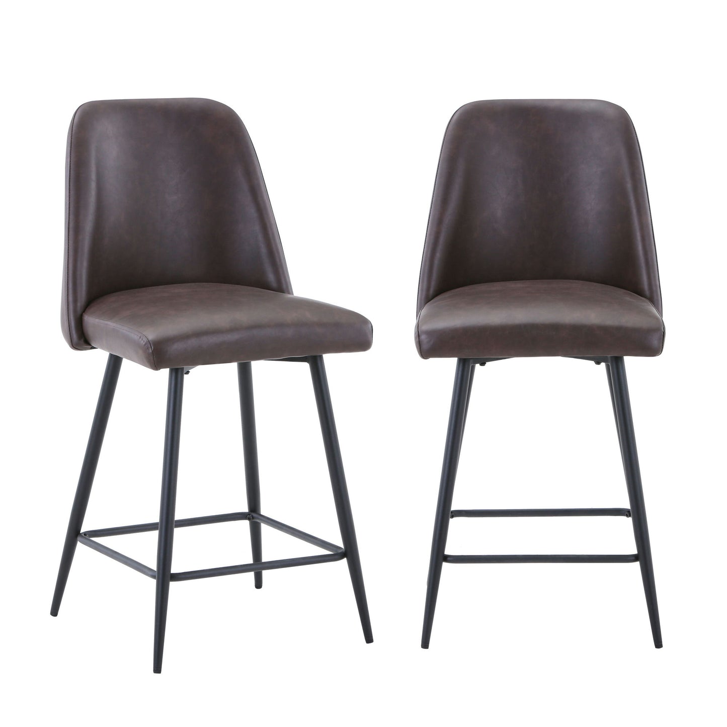 Maddox Faux Leather Upholstered Counter Height Barstool (Set of 2) - Dark Brown