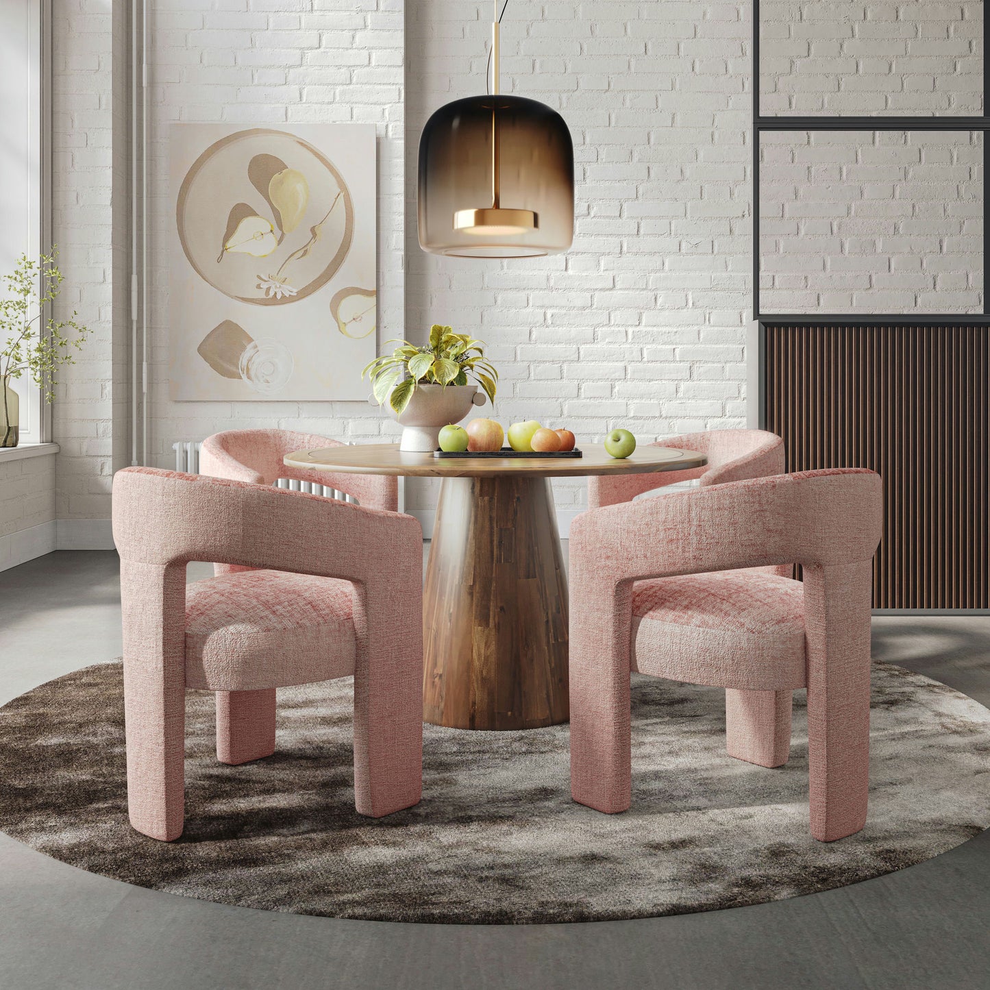 Gwen Luxury Five Piece Dining Set with Upholstered Chairs - Pink