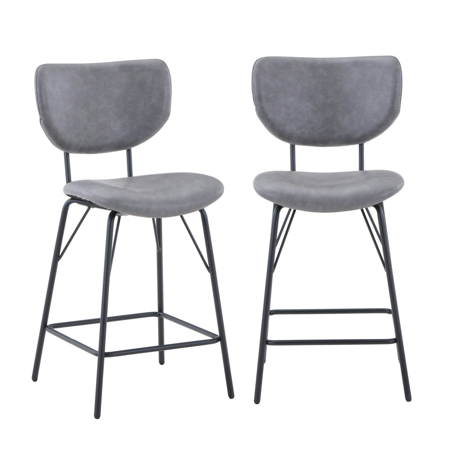 Owen Faux Leather Upholstered Counter Height Barstool (Set of 2) - Grey