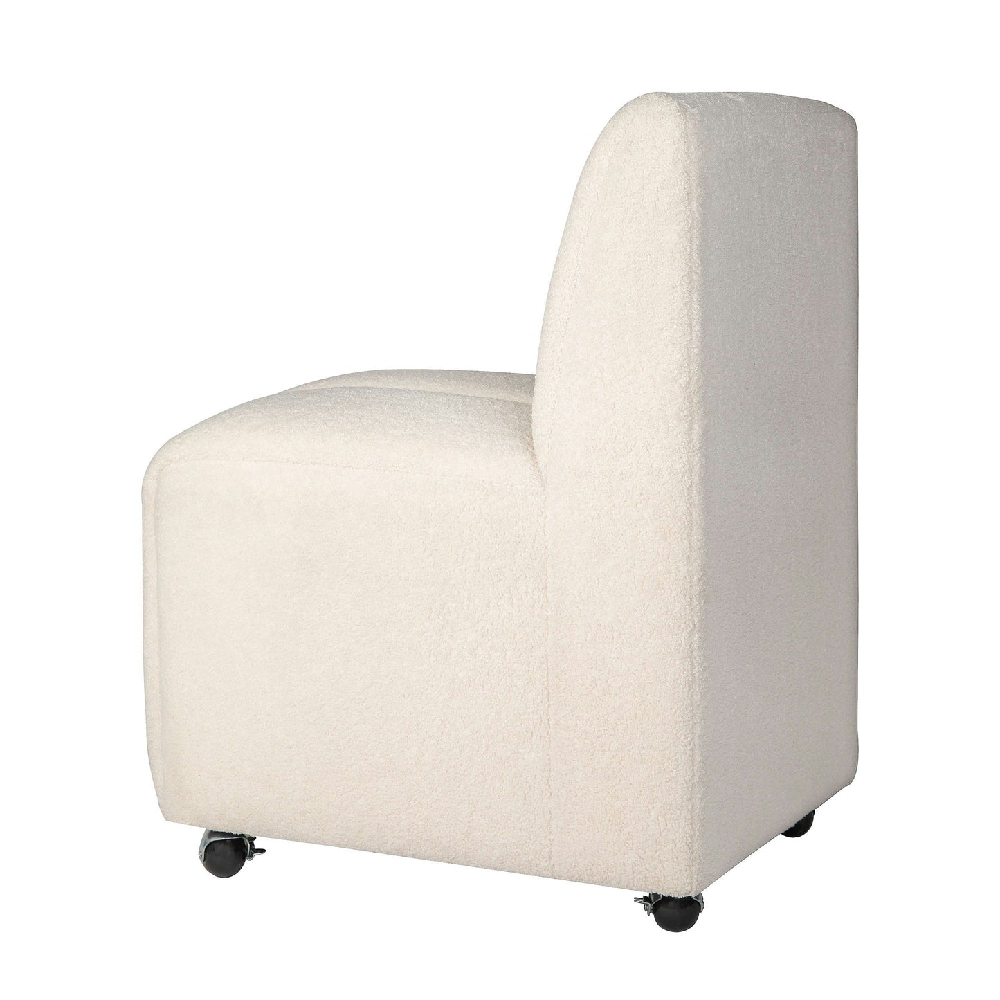 Tess Contemporary Ivory Boucle Upholstered Dining Chair with Wheels (Set of 2)