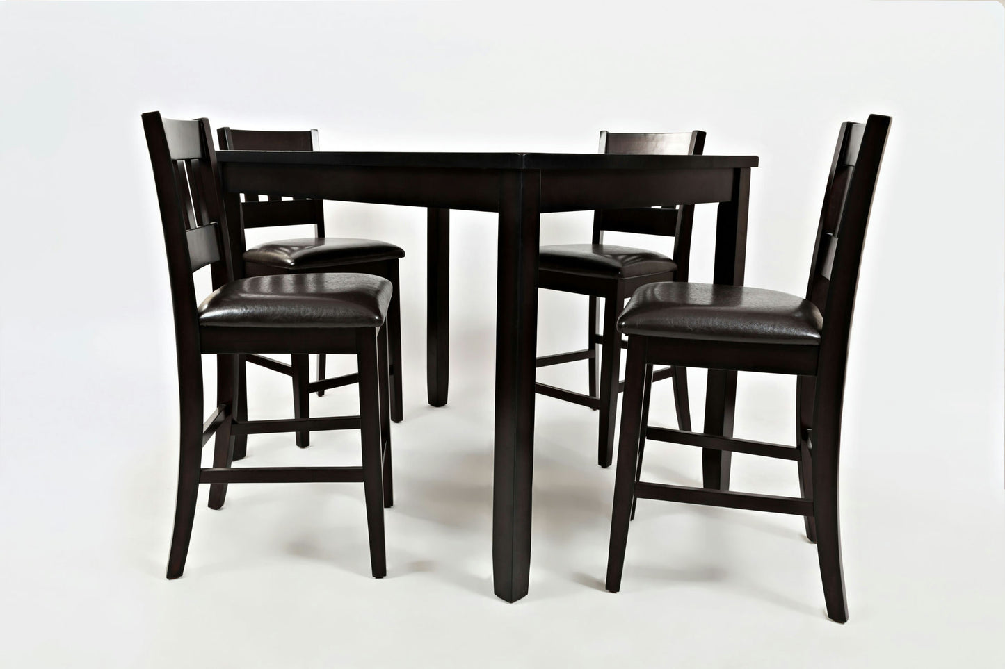 Dark Rustic Prairie Counter Height Table and Four Faux Leather Stools