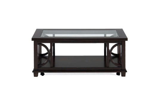 Panama Brown Contemporary Wood and Glass Coffee Table