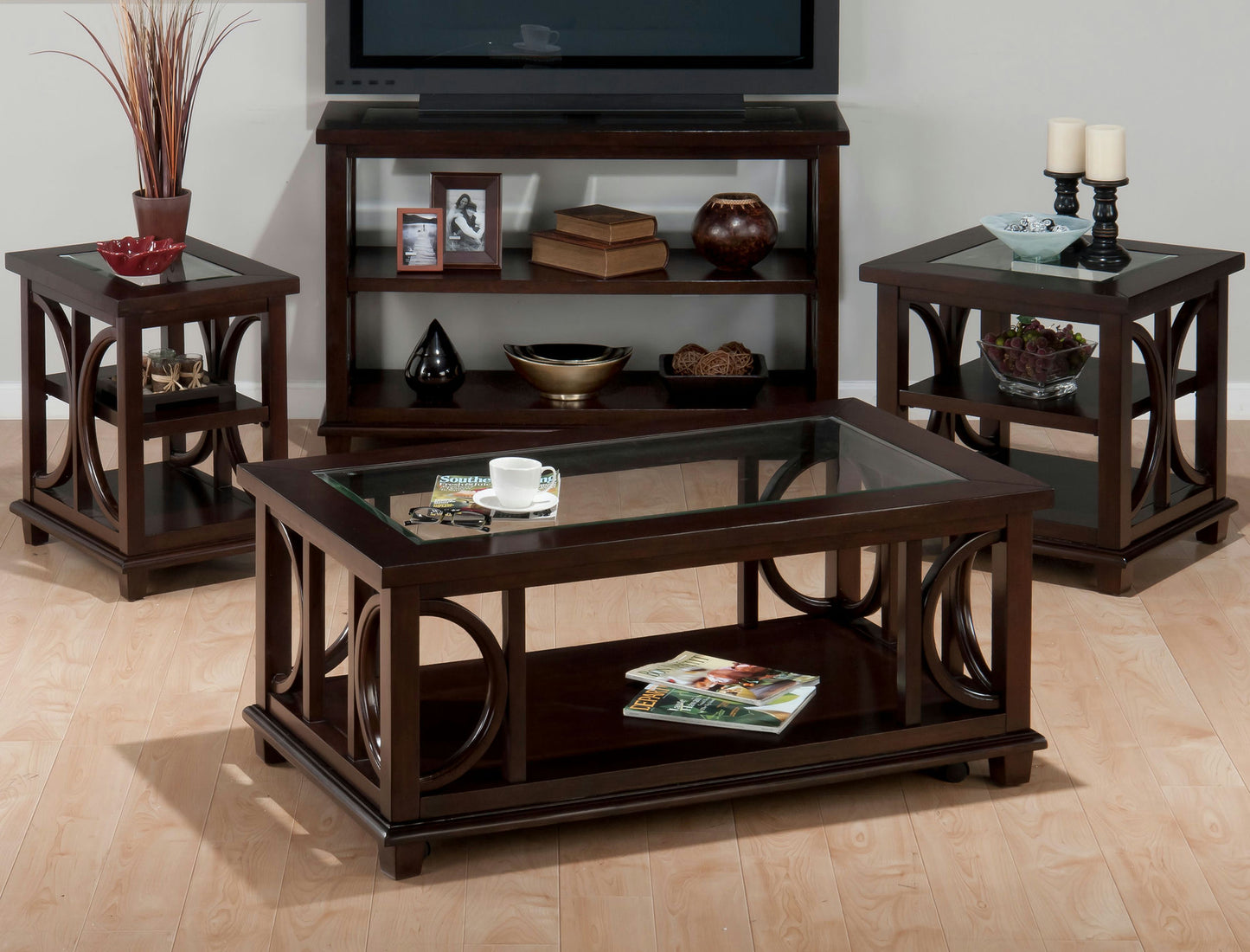 Panama Brown Contemporary Wood and Glass Coffee Table