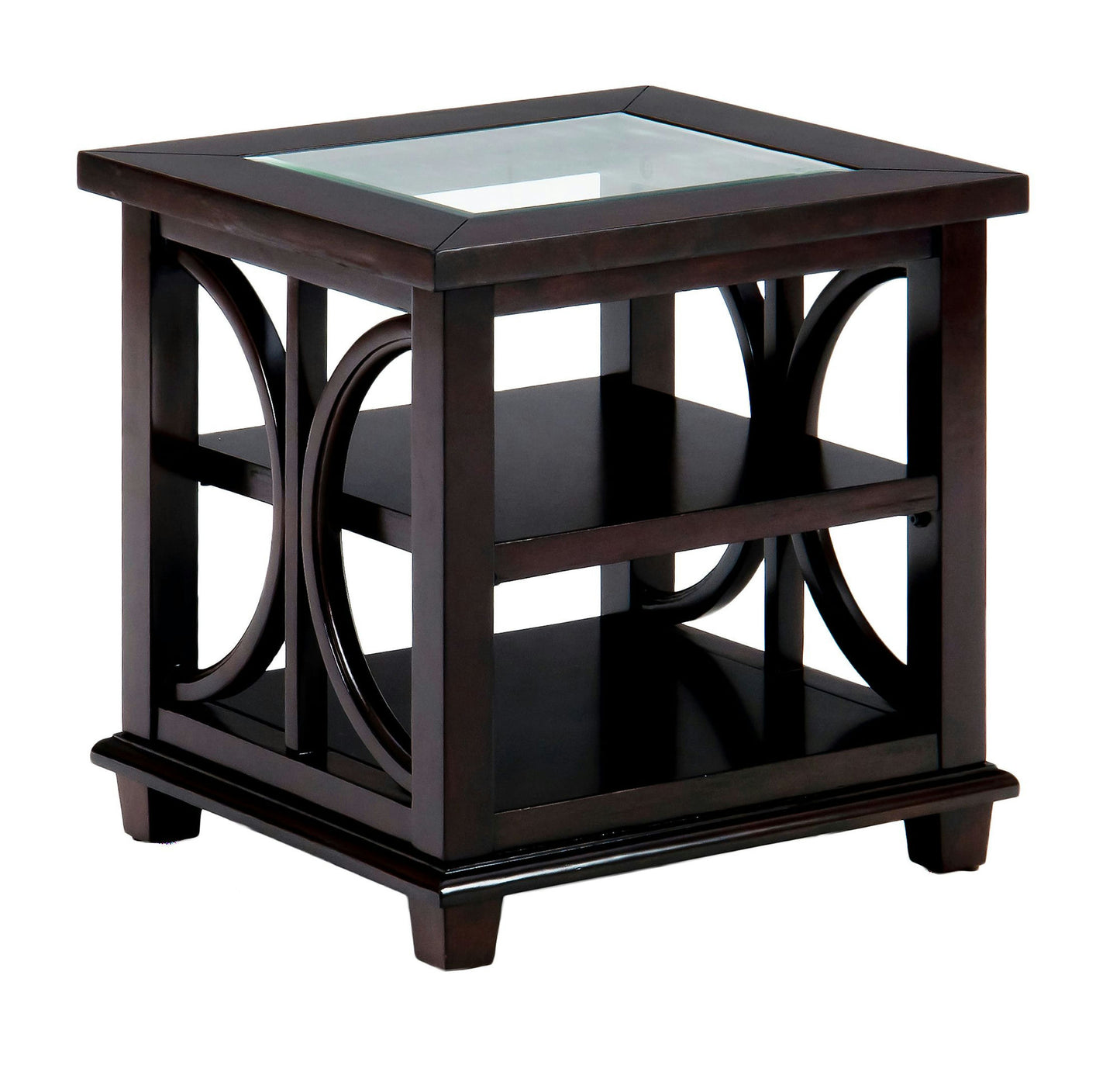 Panama Brown Contemporary Wood and Glass End Table