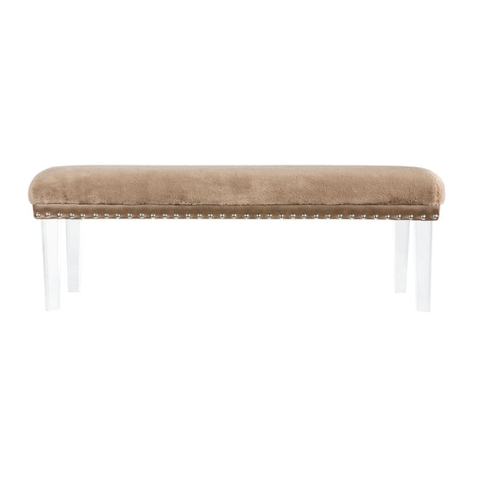 Brianna Modern Luxury Faux Fur Upholstered Bench with Clear Legs - Mink