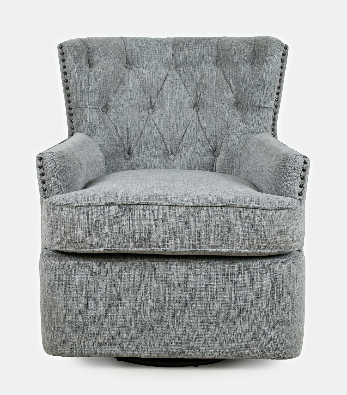 Bryson Transitional Upholstered Swivel Chair with Nailhead Trim - Ash