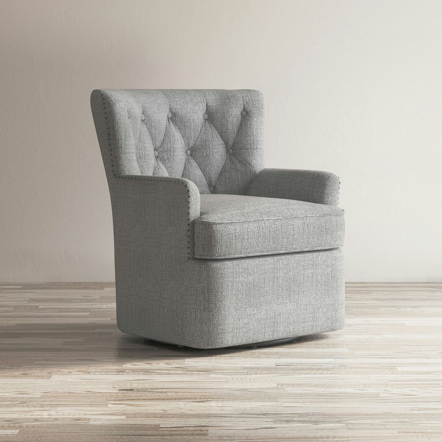 Bryson Transitional Upholstered Swivel Chair with Nailhead Trim - Ash