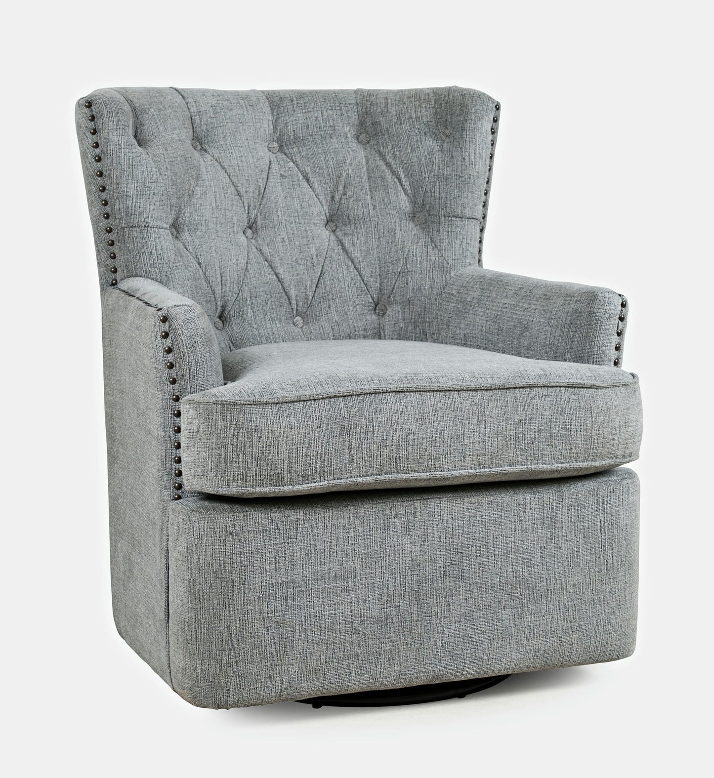 Bryson Transitional Upholstered Swivel Chair with Nailhead Trim - Ash