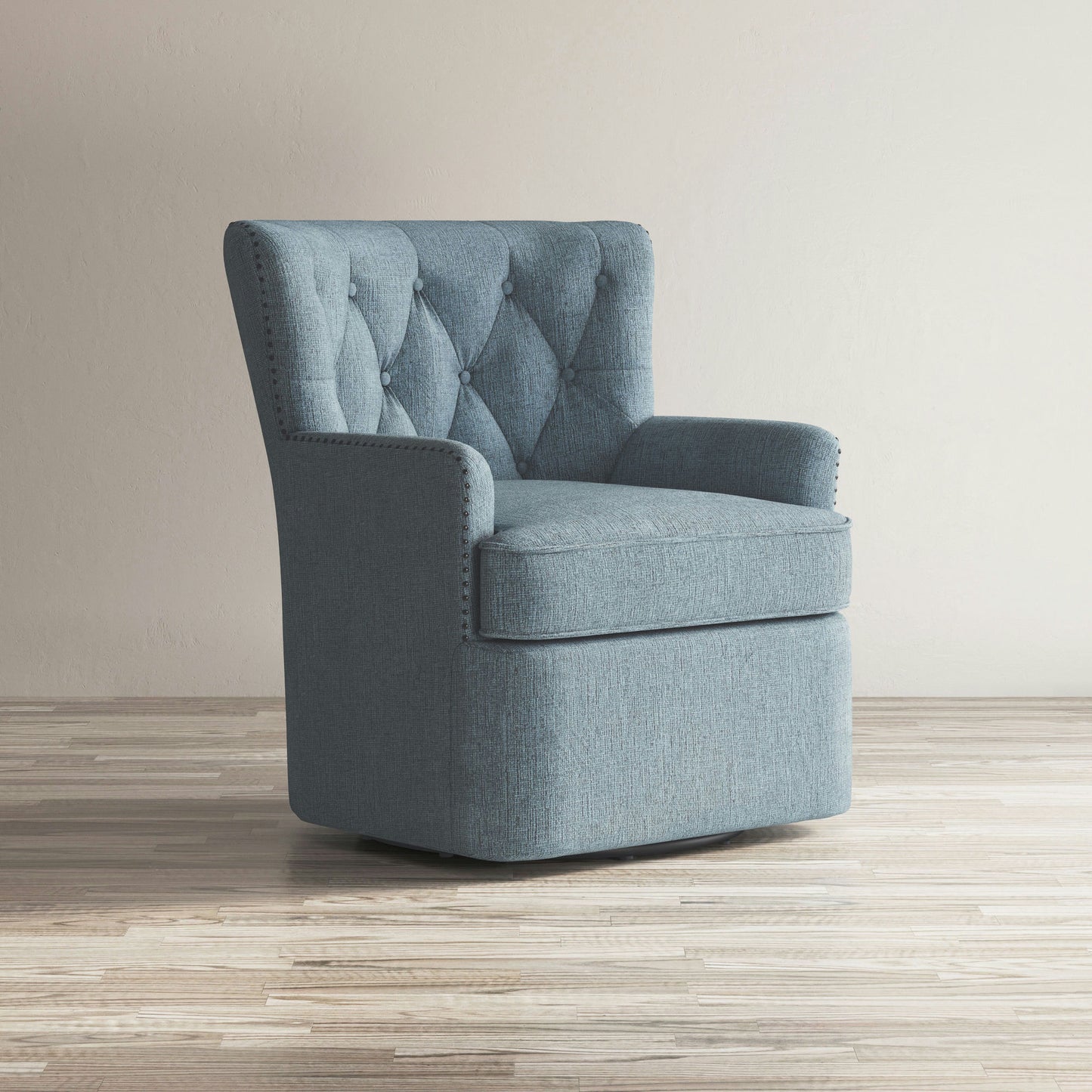 Bryson Transitional Upholstered Swivel Chair with Nailhead Trim - Blue