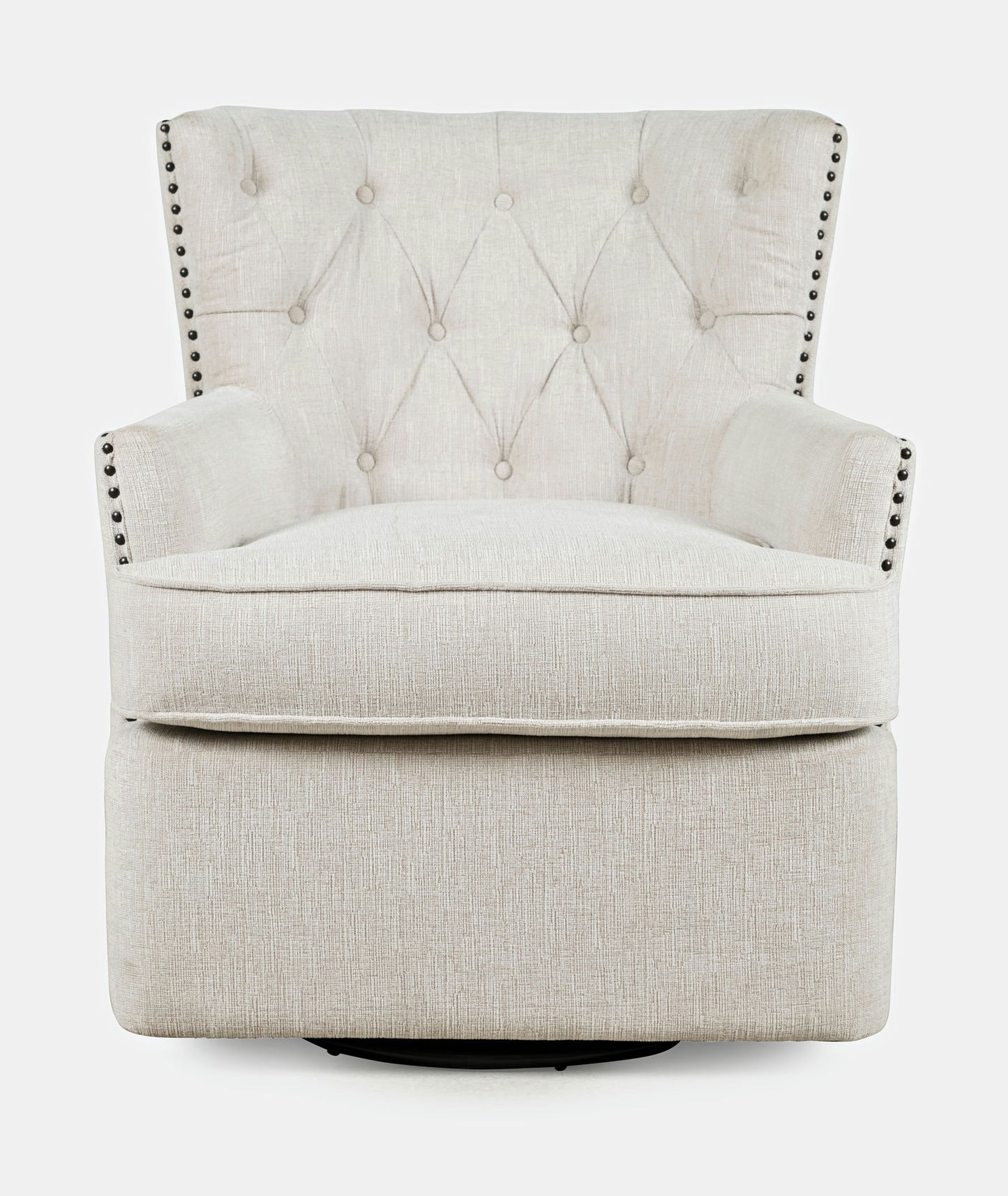 Bryson Transitional Upholstered Swivel Chair with Nailhead Trim - Oat