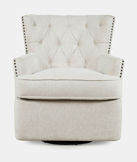 Bryson Transitional Upholstered Swivel Chair with Nailhead Trim - Oat