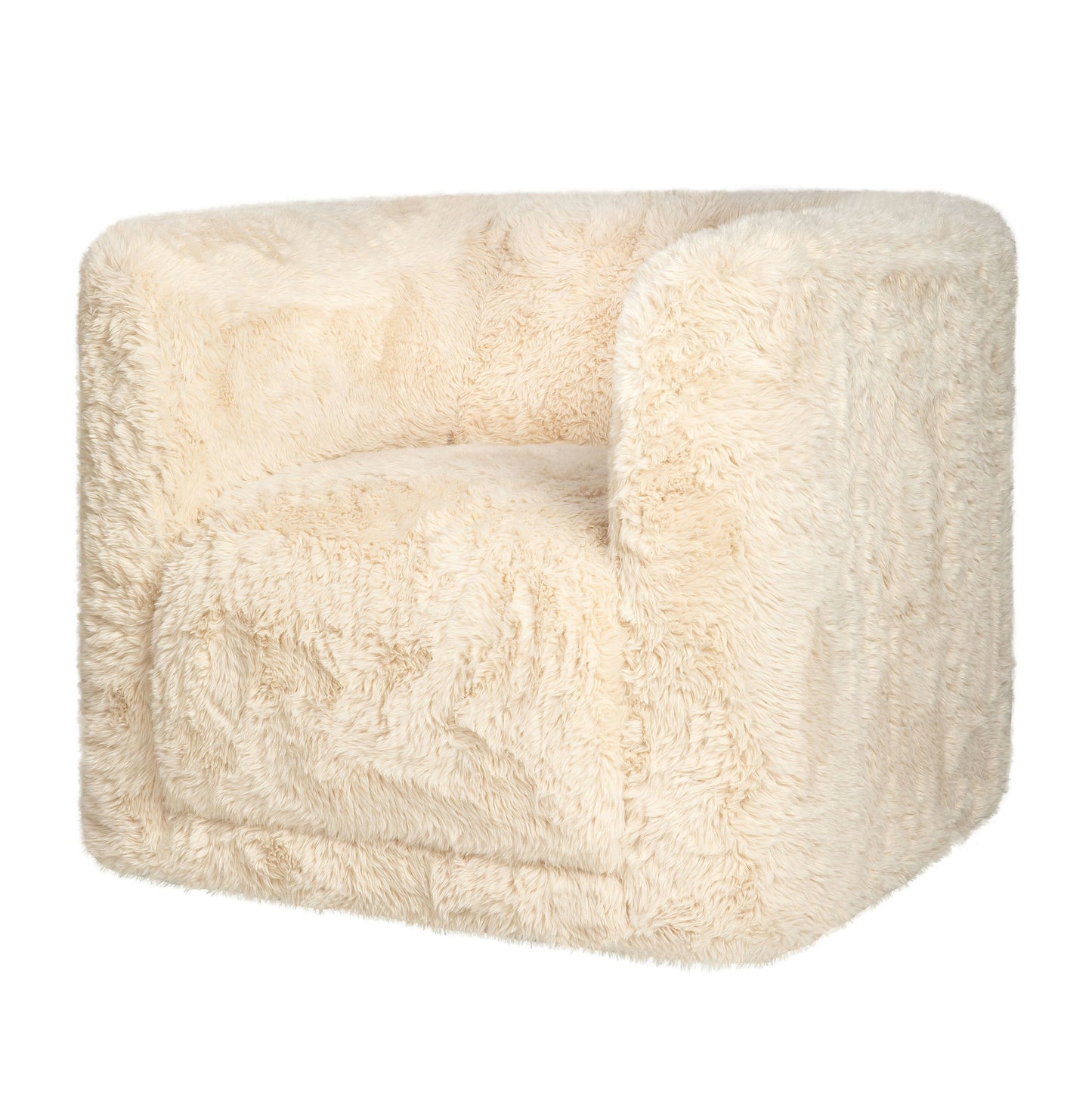 Huggy Luxury Plush Faux Fur Upholstered Swivel Accent Chair - Sand